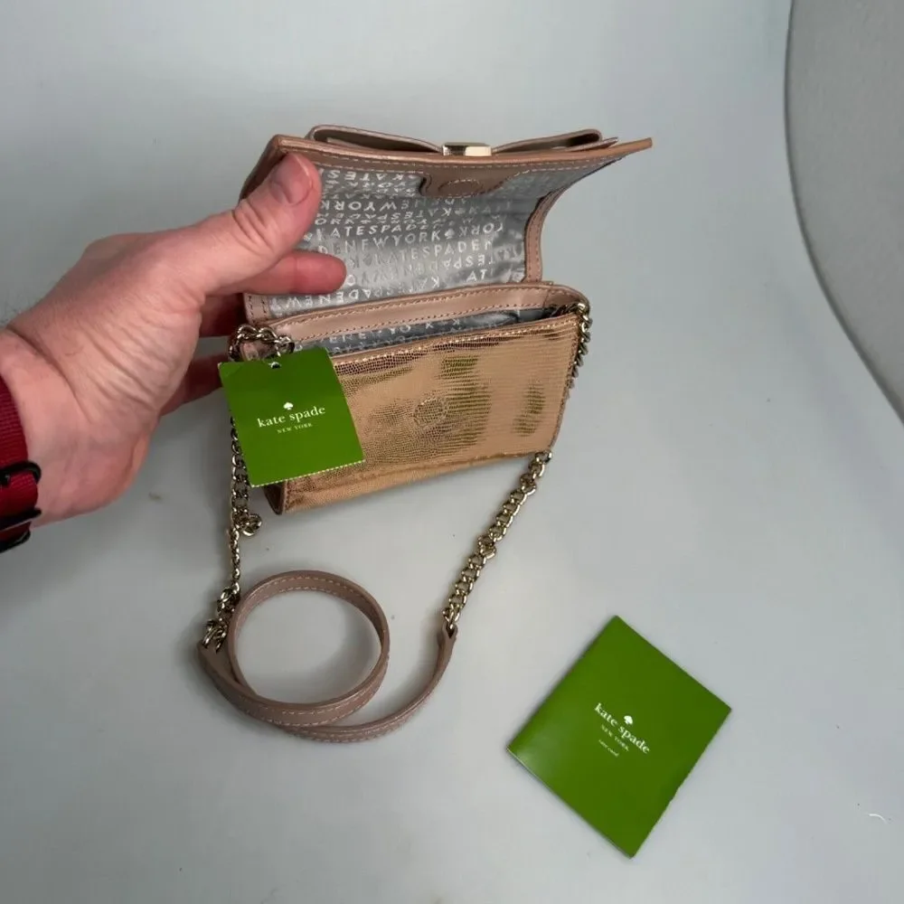 Kate Spade Gold Leather Montford Park Exotic w/Bow Crossbody Handbag $195 -NWD - Picture 6 of 16